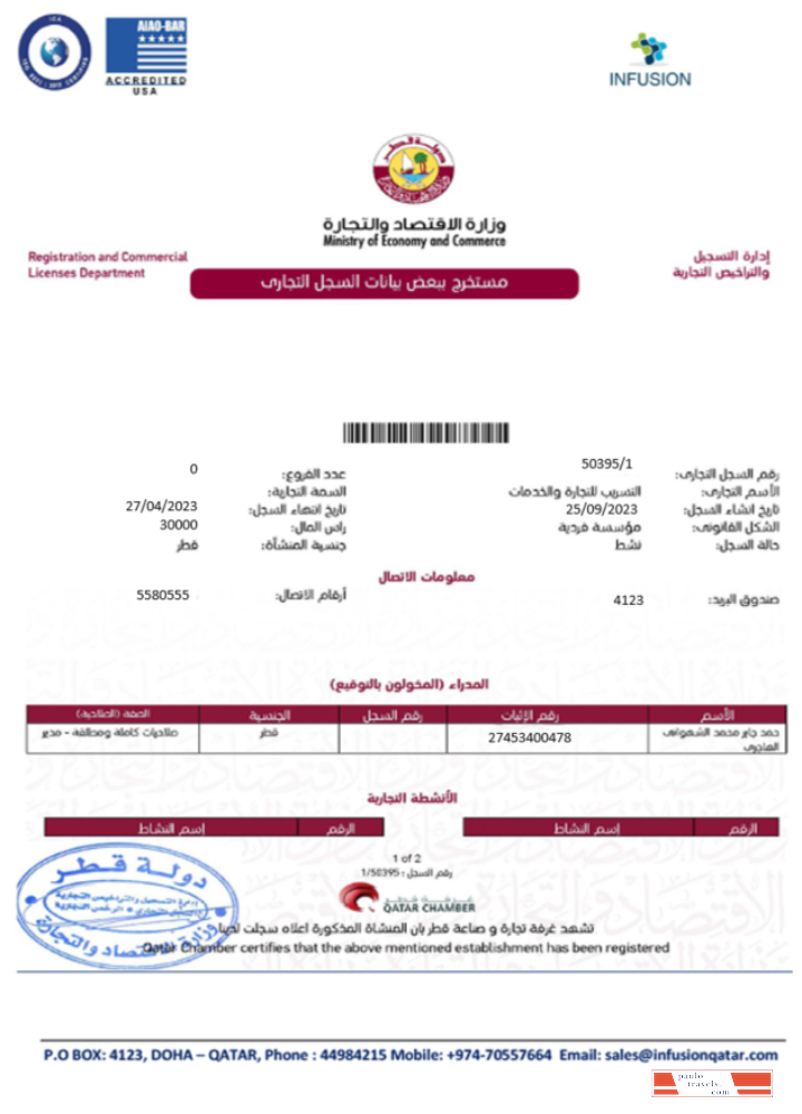 Qatar certificate of registration and commercial license Word and PDF template